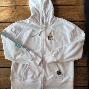 White Zip-Up Hoodie with Castle Design